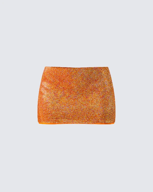 Alyah Orange Rhinestone Micro Mini Skirt