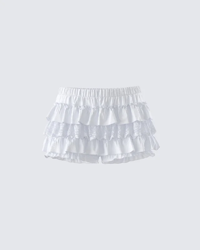 Amia White Ruffle Bloomer Micro Skort