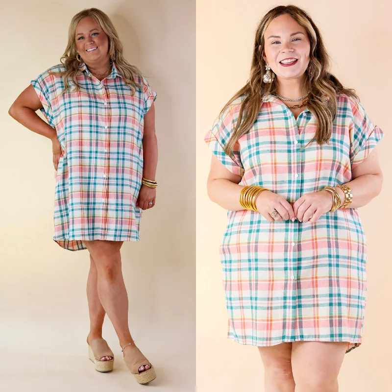 Better To Stand Out Plaid Button Up Dress in Ivory