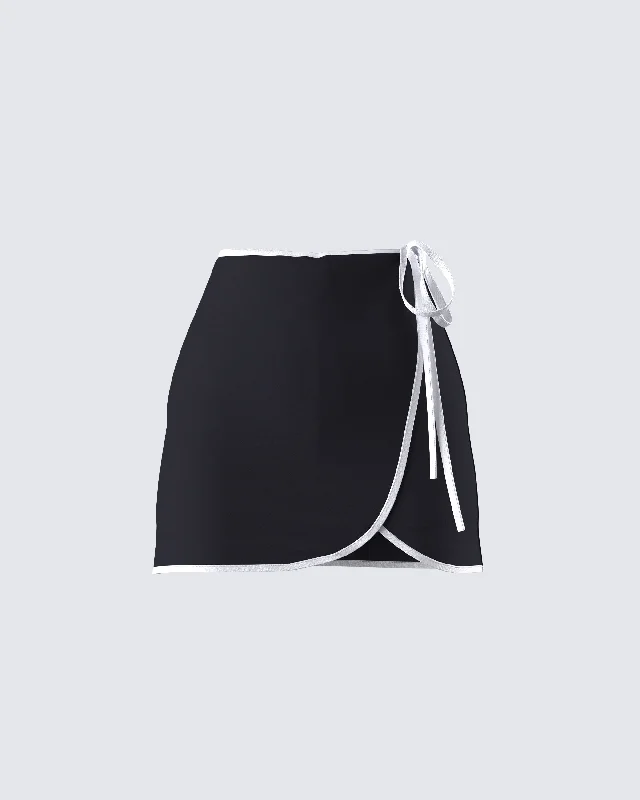 Kaede Black Contrast Binding Wrap Skirt