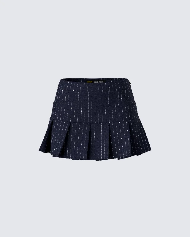 Minji Black Pinstripe Pleated Micro Mini Skirt