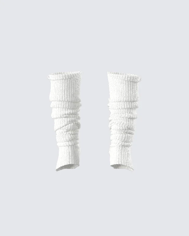 Pollie White Ribbed Leg Warmer