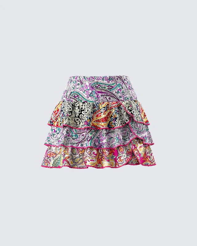 Raisa Paisley Tiered Micro Mini Skirt