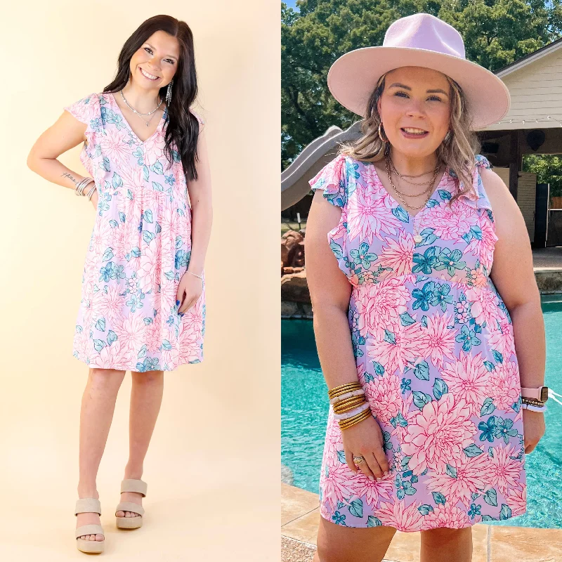 Sunshine On My Mind Floral Ruffle Cap Sleeve Dress in Lilac Pink