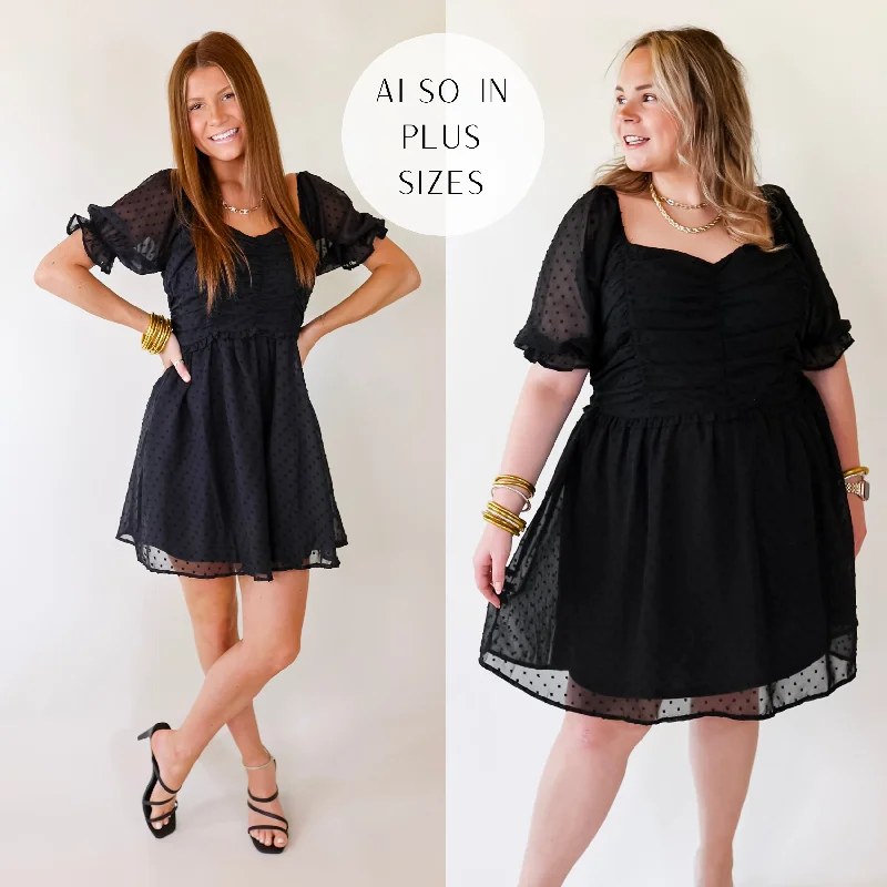 Favorite Adventure Swiss Dot Dress with Short Balloon Sleeves in Black