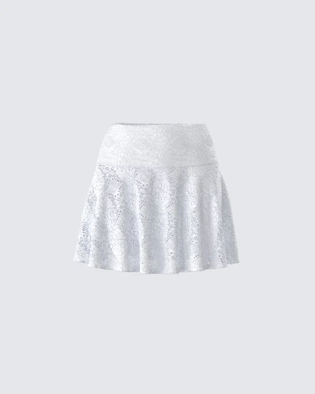 Teya White Pattern Mini Skirt