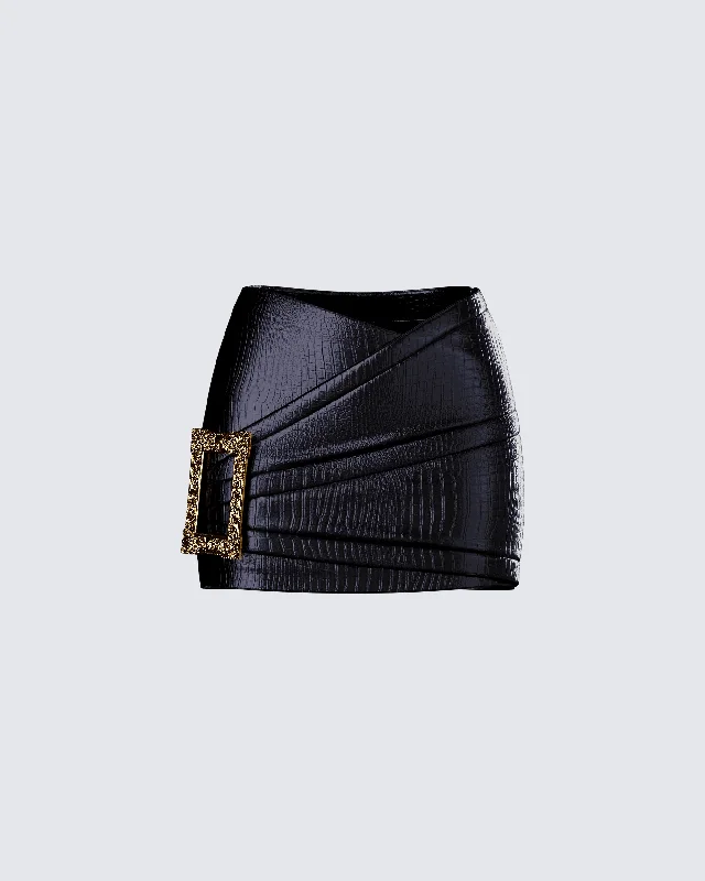 Whitley Black Vegan Leather Croc Micro Mini Skirt