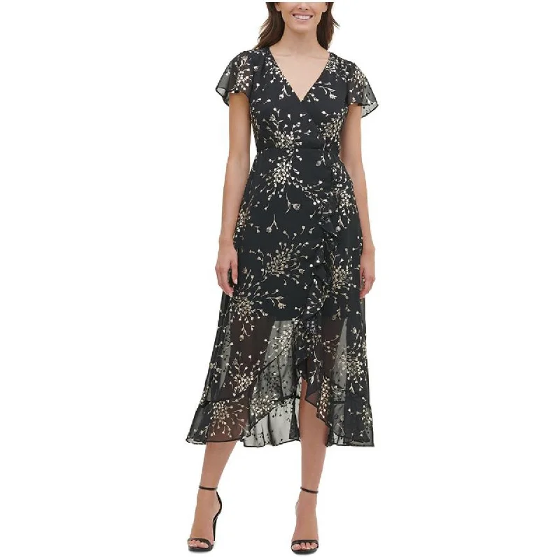 Kensie Womens Metallic Midi Cocktail and Party Dress