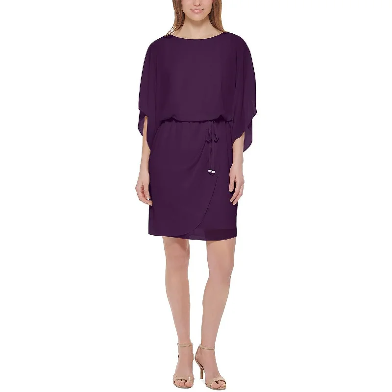 Jessica Howard Womens Petites Chiffon Cape-Sleeves Cocktail and Party Dress