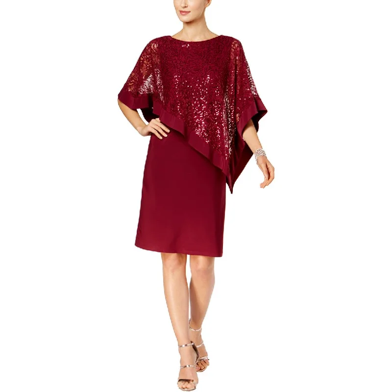 R&M Richards Women’s Sequined Asymmetric Knee Length Cape Cocktail Dress