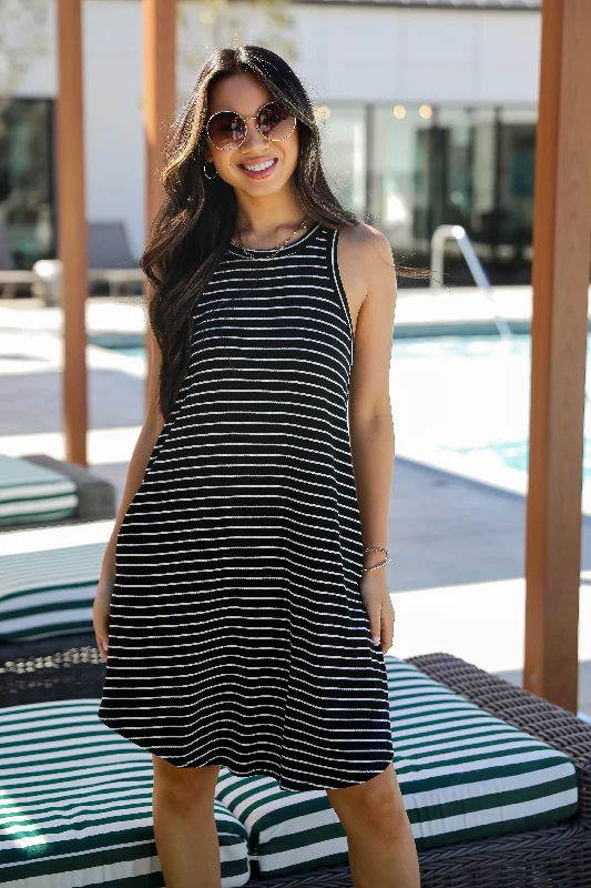 FINAL SALE - Do Not Disturb Black Striped Mini Dress - DU DEAL