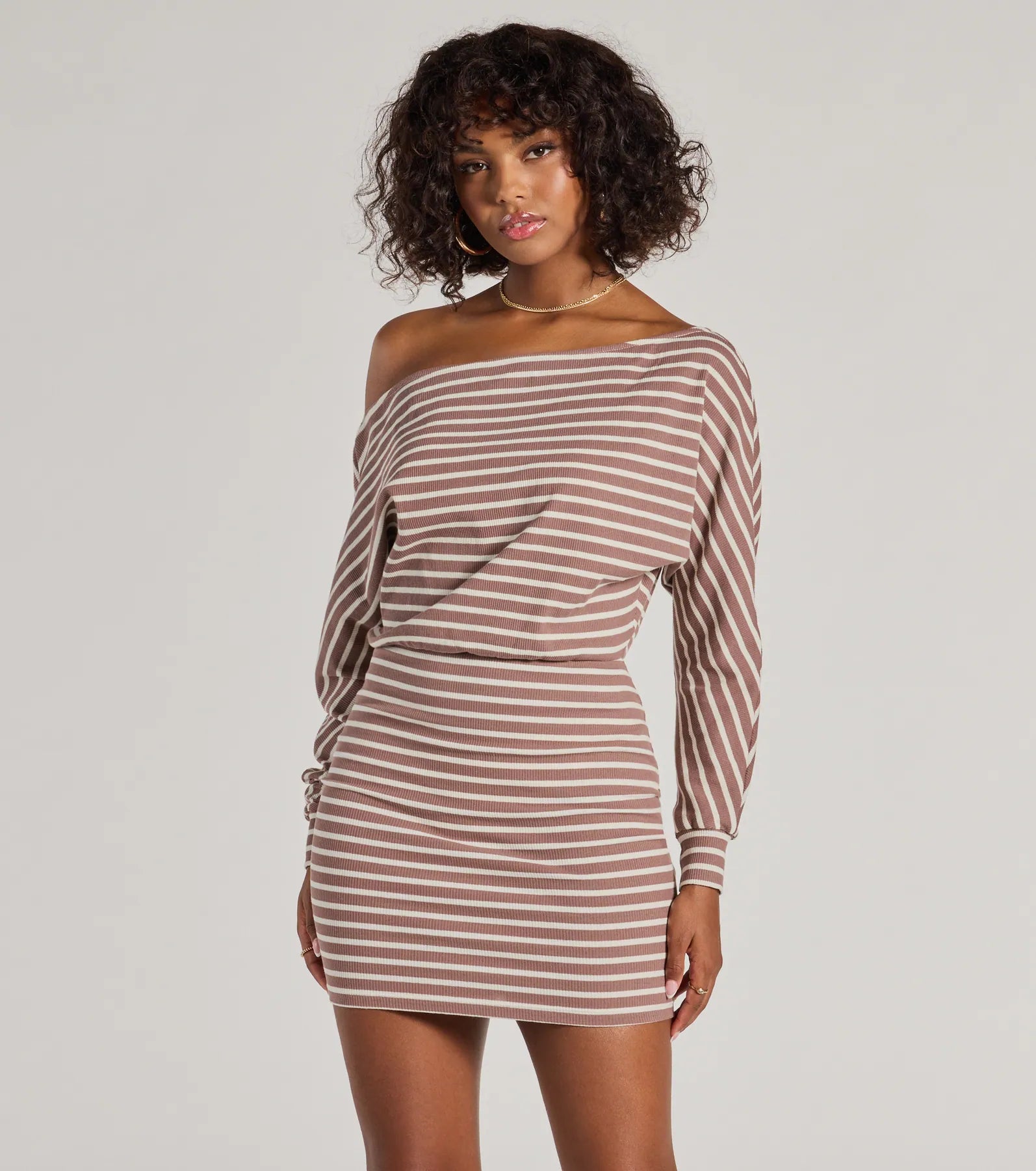 Stripes In Style Off The Shoulder Mini Dress