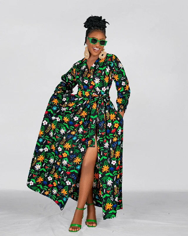 Belinda Ankara Maxi Dress |  Green Multicolor African Floral Print