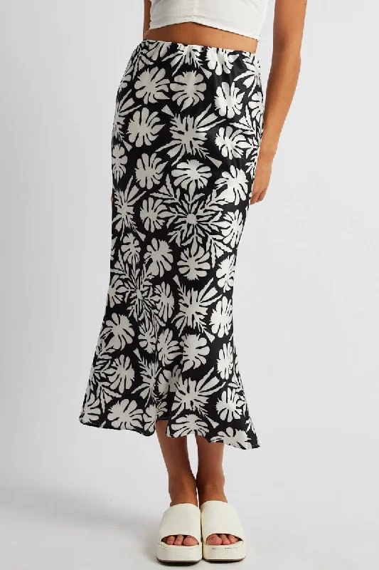 Black Abstract Slip Skirt Maxi