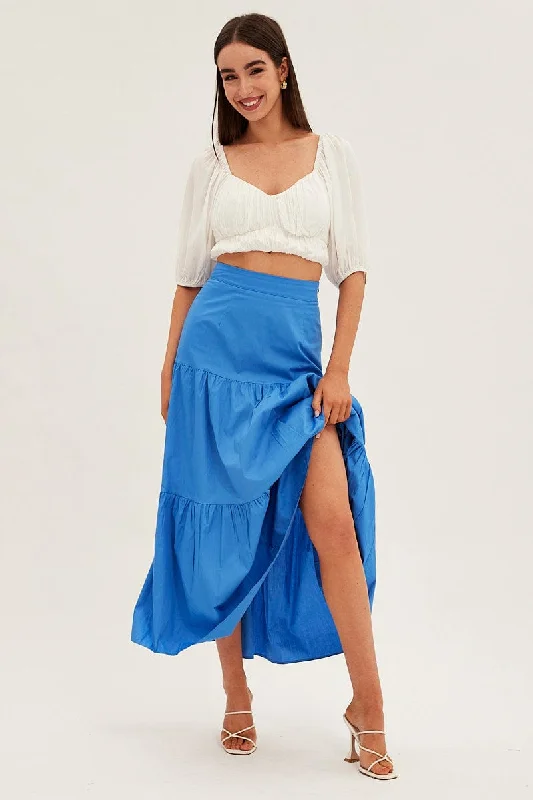 Blue Maxi Skirt High Rise Tiered