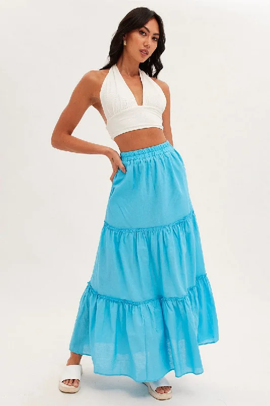 Blue Maxi Skirt Tiered