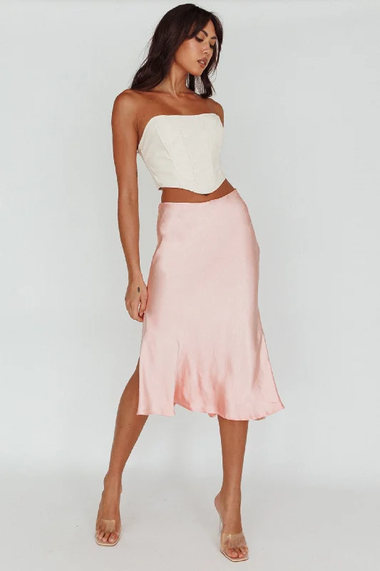 Daze Satin Midi Skirt Pink