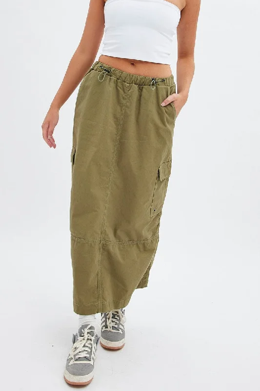 Green Maxi Skirt Low Rise Cargo Parachute