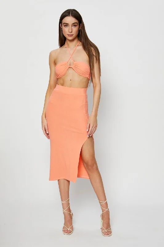 Orange Ribbed Maxi Skirt