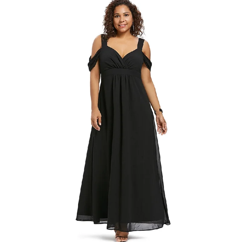 Rosegal Plus Size Cold Shoulder Empire Waist Women Maxi Dress Casual Sweetheart Neck Short Sleeve A Line Dress Vestido Feminnino