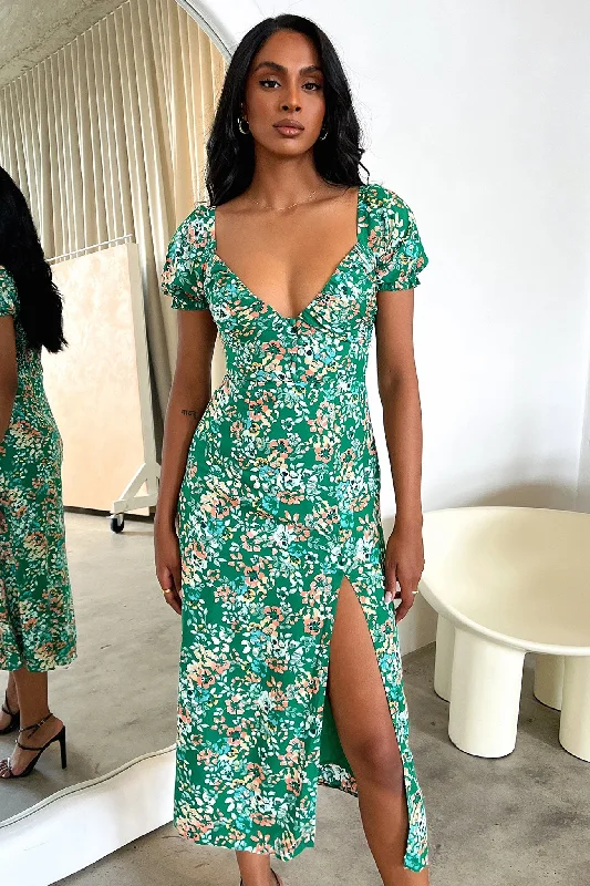 Solem Dress - Dark Green Floral