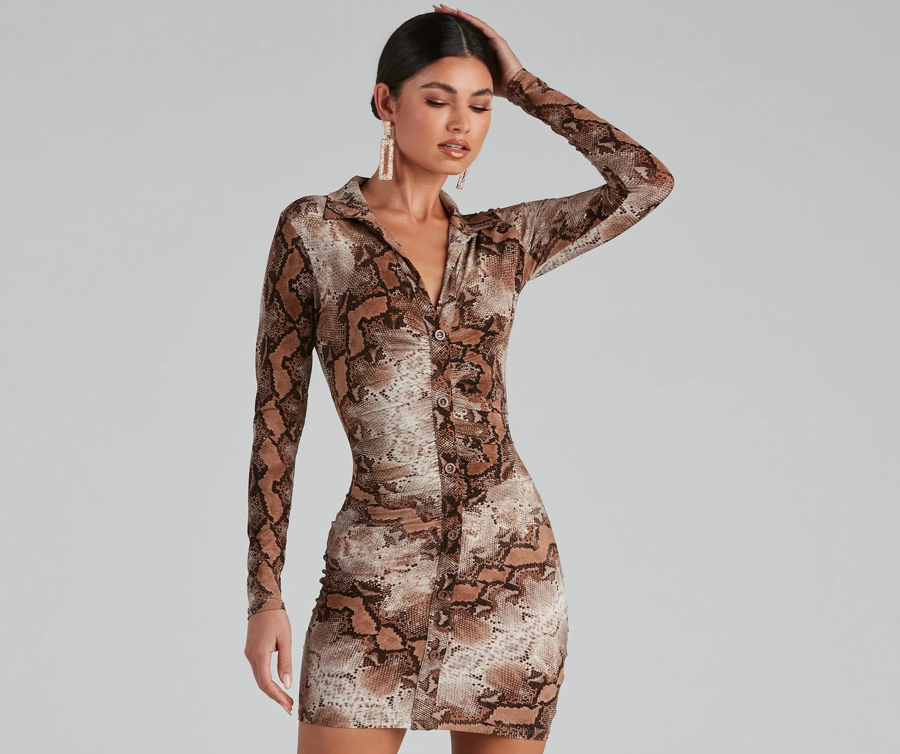 Stun In Snake Print Button-Down Dress