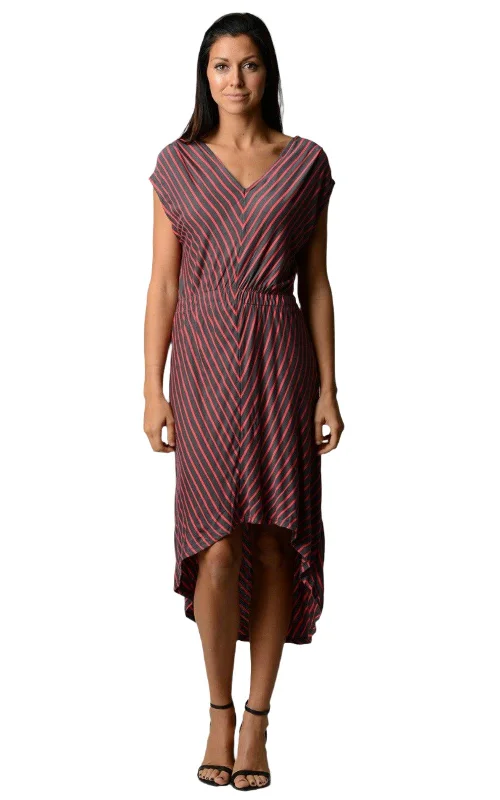 Women's Striped Hi-Low V-Neck Dress