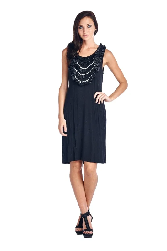 Women's Pearl Neck Trim Tank Dress