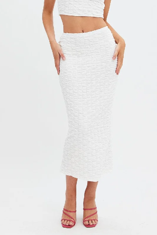 White Maxi Skirt High Rise Bodycon Textured Jersey