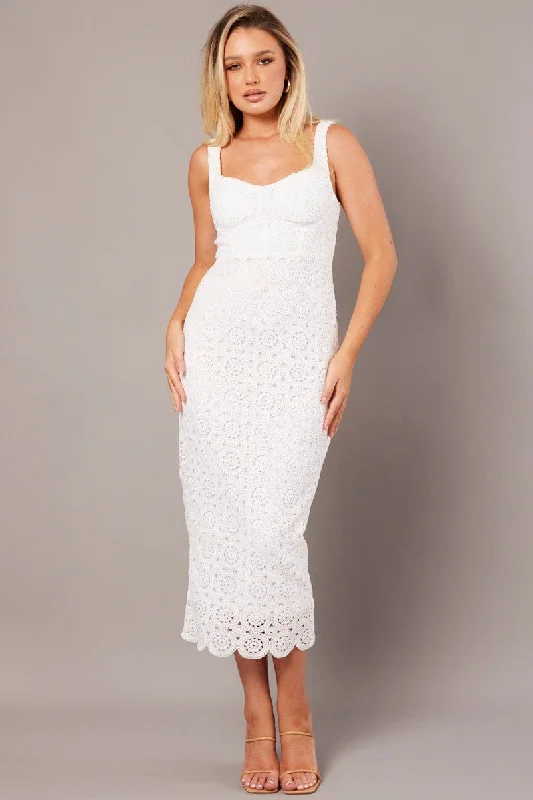 White Midi Dress Sleeveless Lace