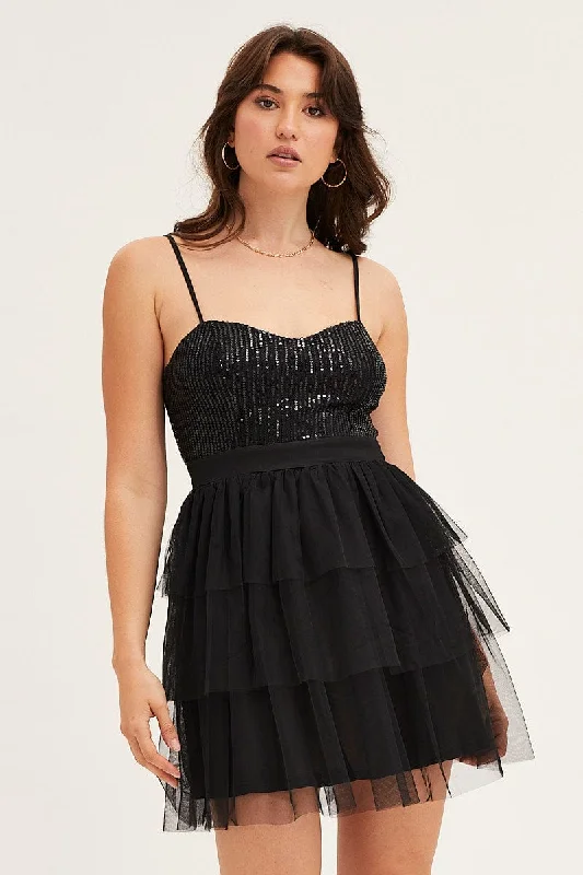 Black Skater Dress Sweet Heart Neck Lace