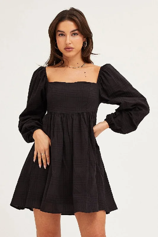 Black Square Neck Skater Dress