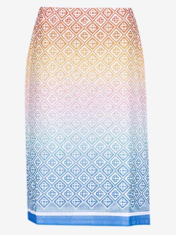 Stretch printed mesh midi skirt