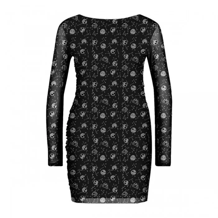 Nightmare Before Christmas Womens/Ladies Skull Mesh All-Over Print Bodycon Dress