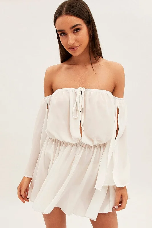 White Off Shoulder Skater Dress