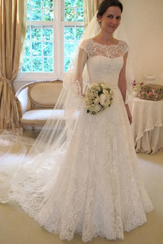 Cap Sleeves Lace A Line Long Affordable Wedding Dress OKC70