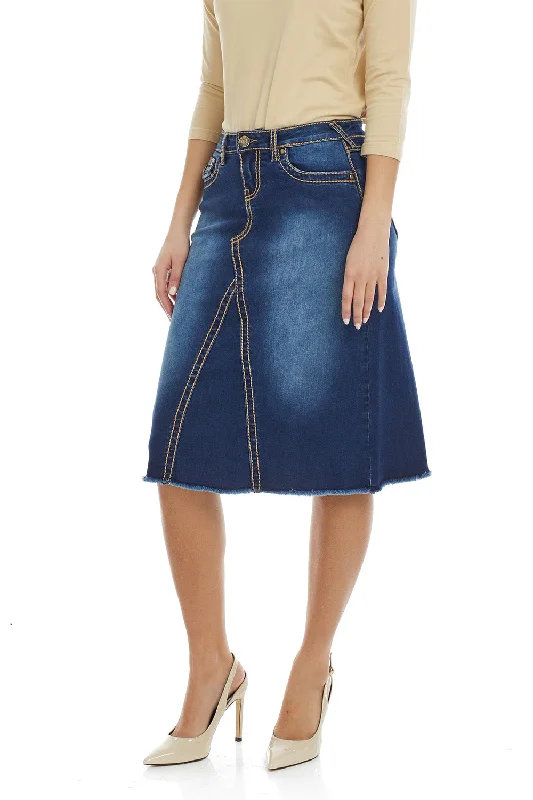 Modest Below the Knee A-line Flary Jean Skirt for Women 'Victoria'