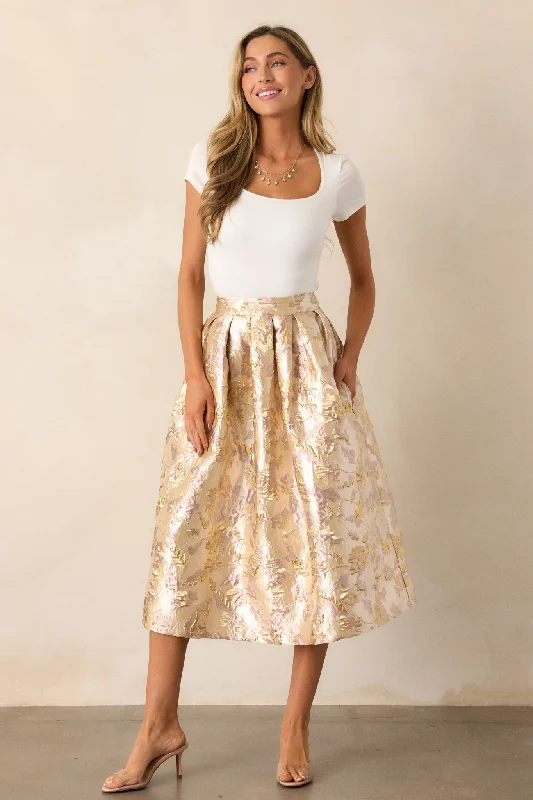 Forever Grateful Gold Jacquard Midi Skirt