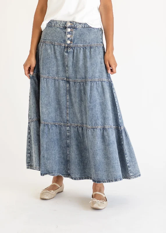 High Rise Ruffle Maxi Denim Skirt - FINAL SALE