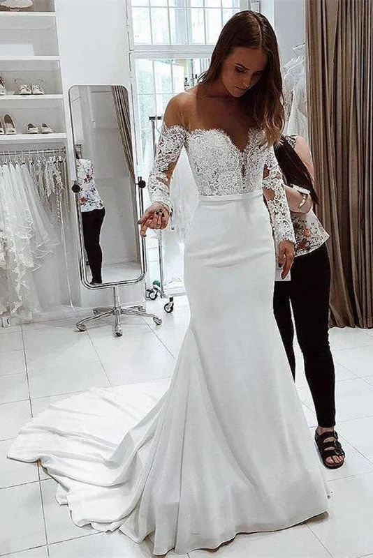 Mermaid Off the Shoulder Long Sleeves Lace Elegant Wedding Dress OK1077