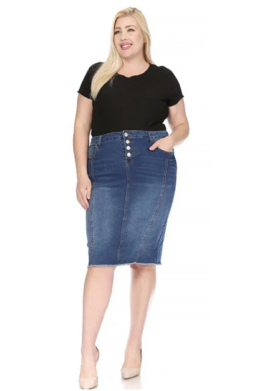 Plus Midi Denim Skirt Style 77873X Indigo Wash