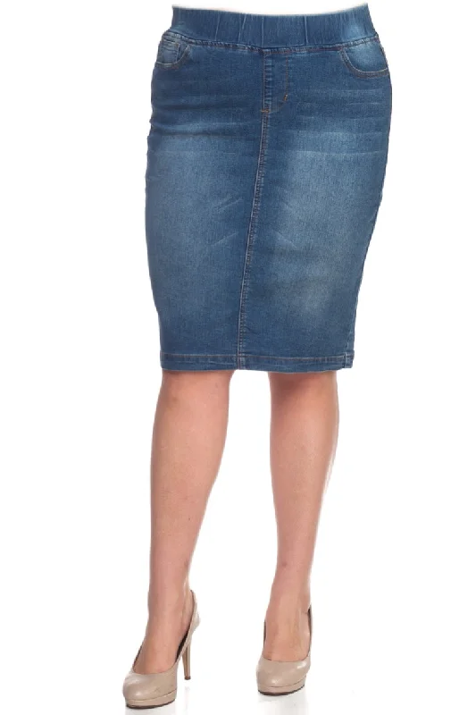 Plus Vintage Wash Denim Pencil Skirt 77104