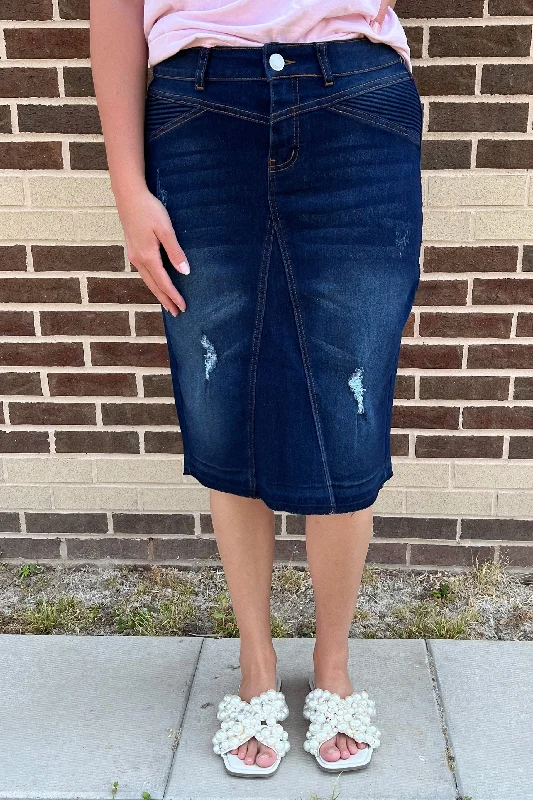 The Harlow Distressed Denim Skirt in Dk. Indigo (FINAL SALE)