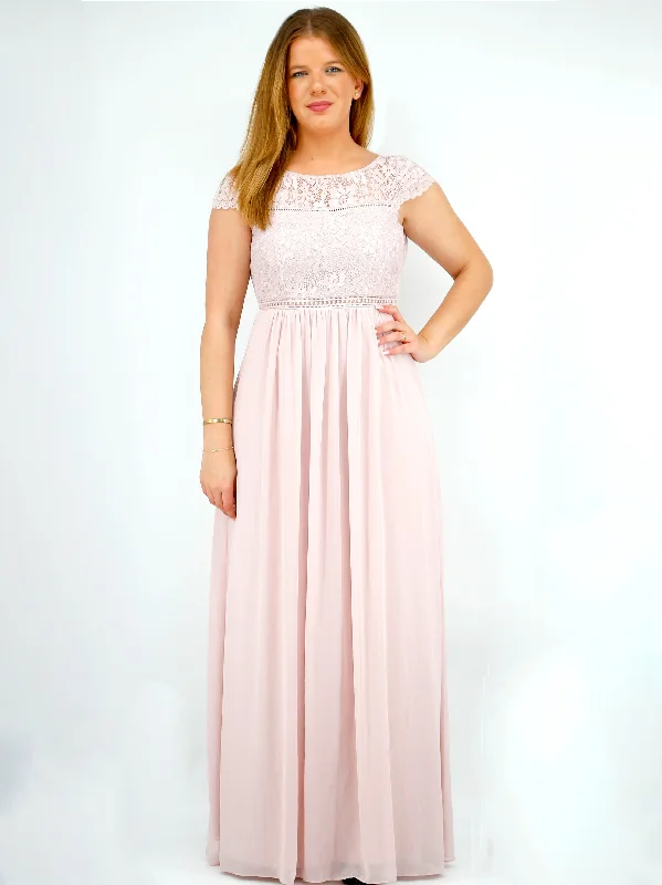 Women's Lace Floral Dress,Nude Pink