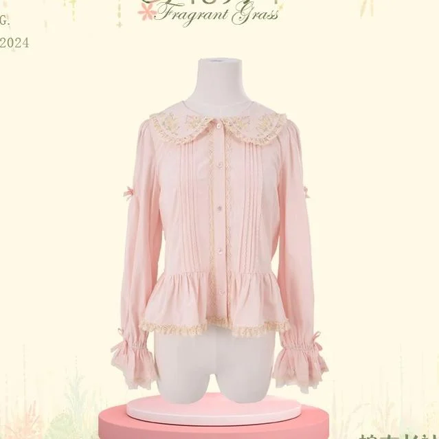 cotton long-sleeved blouse (warm pink)