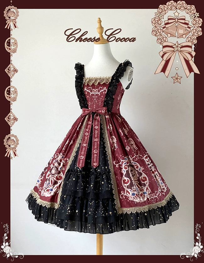 Cheese Cocoa~Star Drop Ceremony~Elegant Lolita JSK Printing Open Front Dress and Blouse Set