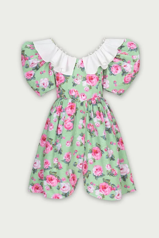 Mukzin | White Baby Collar Floral Dress - Tiger Sniffing Rose