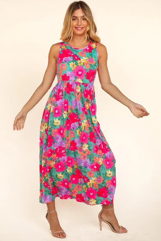 Plus Babydoll Maxi Floral Dress with Side Pockets